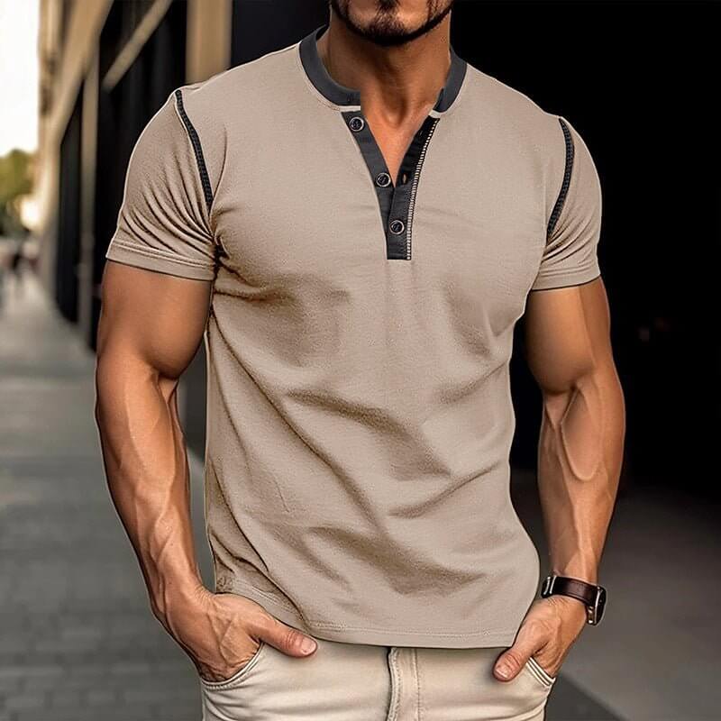 Men's Summer Polo Shirt with Button V-Neck, Short-sleeved