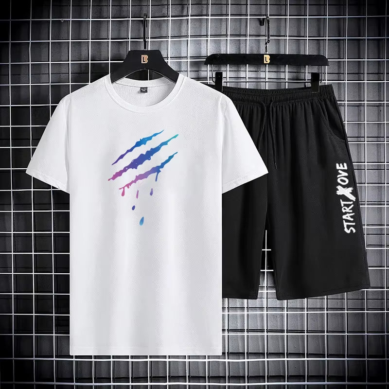 Trendy Suits for Men Men'S Summer Shorts Set Gym Outfit Student Short Sleeve Tee 2 Piece Set Tracksuits Men Casual Men Clothing