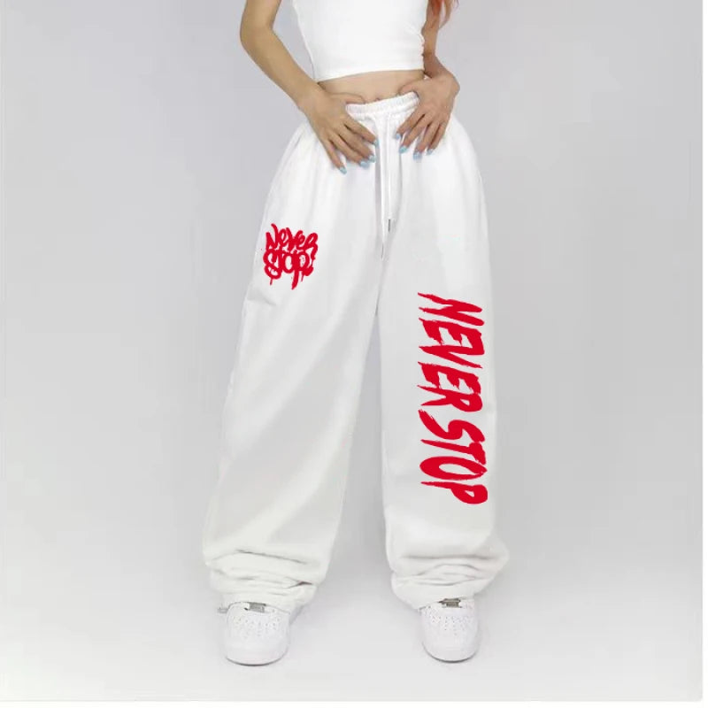 Black White Drawstring Design Sweatpants Women Street Dance Hip-Hop Sports Pants for Women New Summer All-Match Long Pants Woman