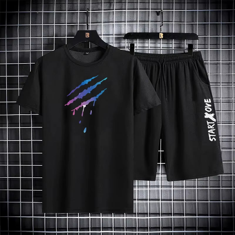 Trendy Suits for Men Men'S Summer Shorts Set Gym Outfit Student Short Sleeve Tee 2 Piece Set Tracksuits Men Casual Men Clothing