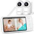 2K Video Baby Monitor, 3000Ft Long Range No Wifi Baby Monitor with 2 Cameras and Audio, 5.5" Split Display, AI Cry Detect, IR Night Vision, 2-Way Audio, 6000Mah