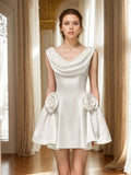 Gentle White Satin Dress Women Autumn Winter Three Dimensional Floral Waist Tight Dinner