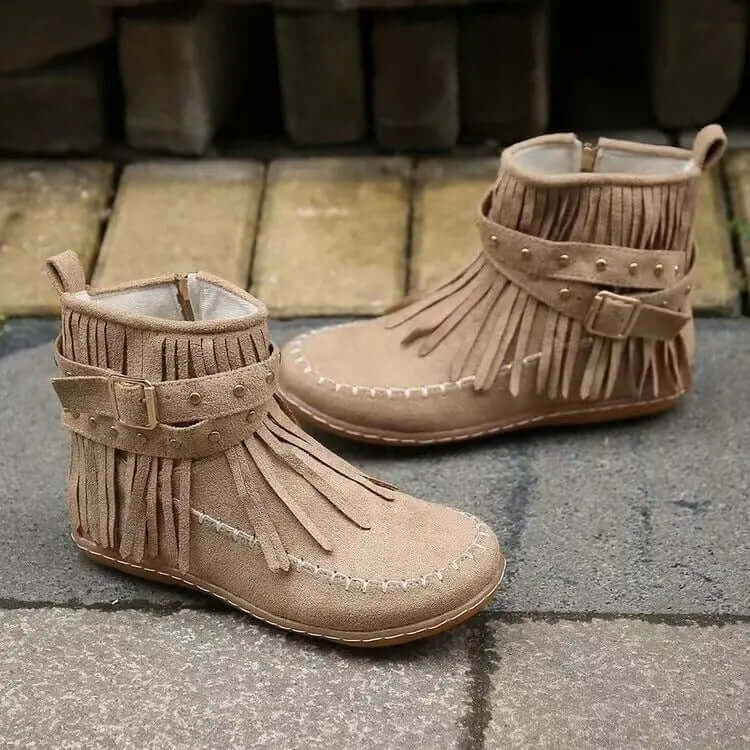 Trendy Women's Winter Ankle Boots with Rivet Tassel Detail