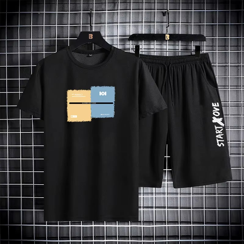 Trendy Suits for Men Men'S Summer Shorts Set Gym Outfit Student Short Sleeve Tee 2 Piece Set Tracksuits Men Casual Men Clothing