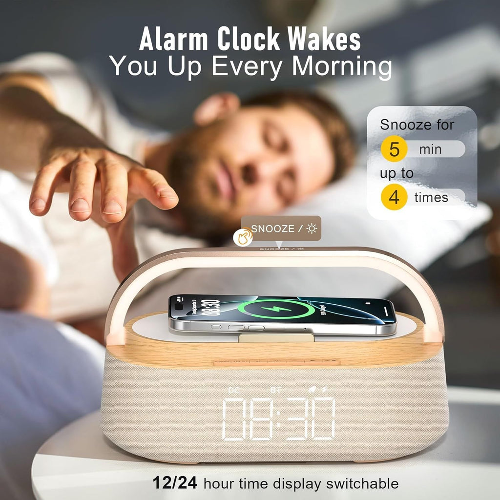 Bluetooth Speaker with Wireless Charge FM Radio 2500mAh Battery, LED Night Light Suitable for Home,Bedroom,Office,Gifts