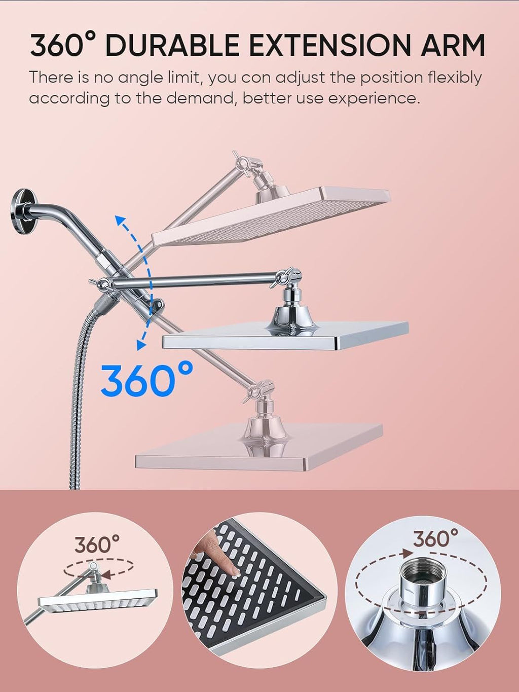 11.8 Inch Rain Shower Head with 6 Modes Handheld Water Spray High Pressure Showerhead Combo with 11 Inch Adjustable Extension Arm