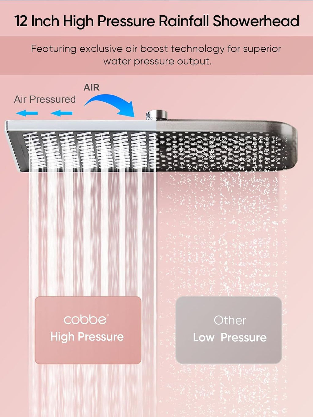 11.8 Inch Rain Shower Head with 6 Modes Handheld Water Spray High Pressure Showerhead Combo with 11 Inch Adjustable Extension Arm