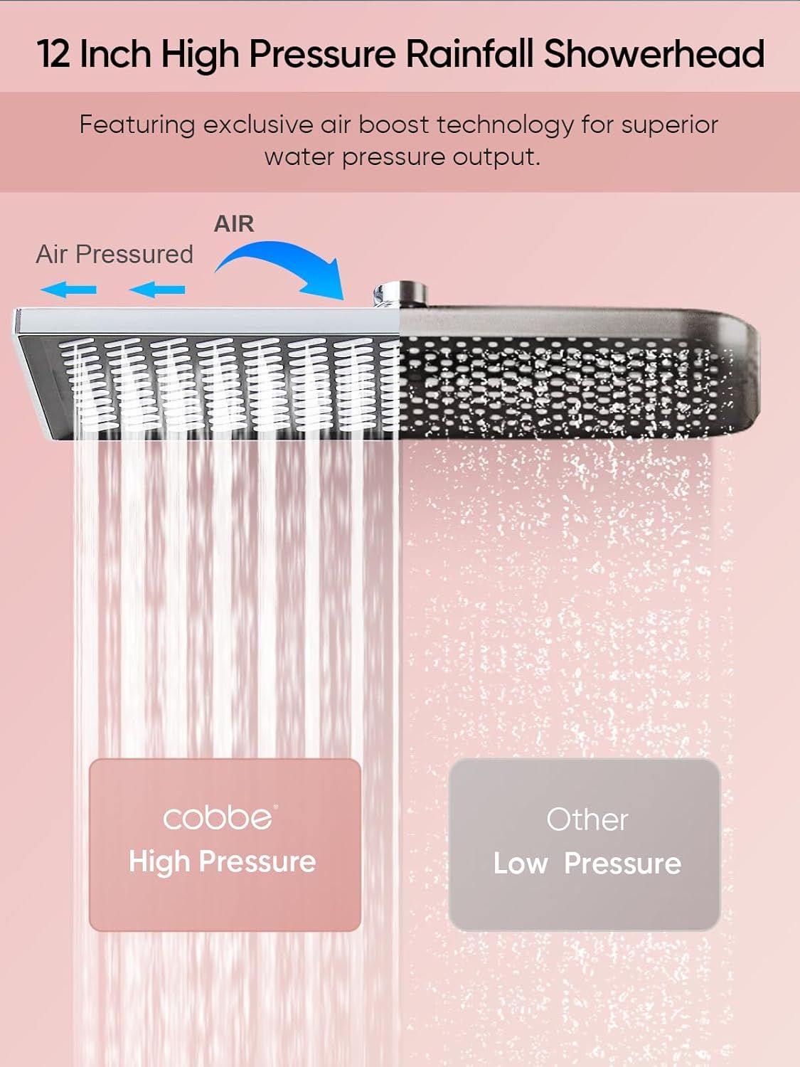 11.8 Inch Rain Shower Head with 6 Modes Handheld Water Spray High Pressure Showerhead Combo with 11 Inch Adjustable Extension Arm