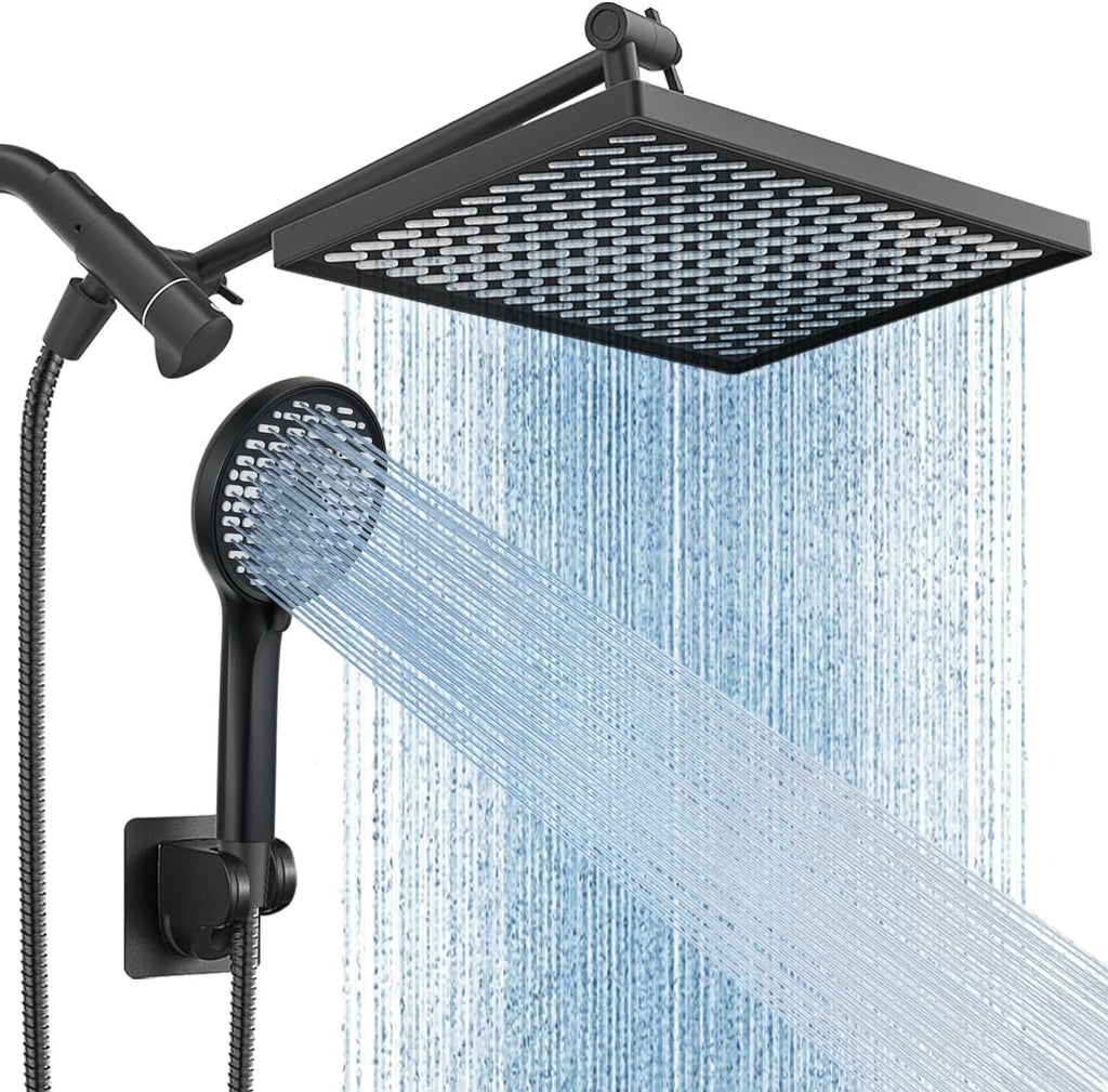 11.8 Inch Rain Shower Head with 6 Modes Handheld Water Spray High Pressure Showerhead Combo with 11 Inch Adjustable Extension Arm