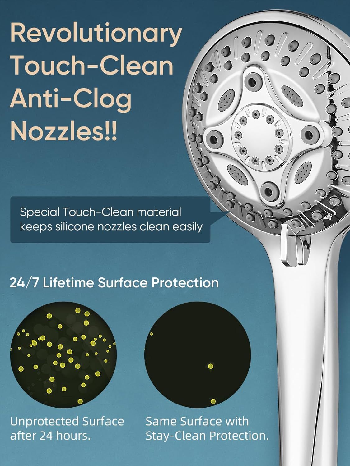 11.8 Inch Rain Shower Head with 6 Modes Handheld Water Spray High Pressure Showerhead Combo with 11 Inch Adjustable Extension Arm