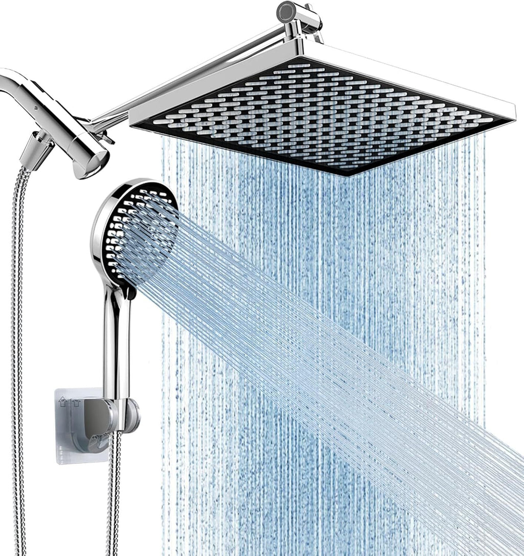 11.8 Inch Rain Shower Head with 6 Modes Handheld Water Spray High Pressure Showerhead Combo with 11 Inch Adjustable Extension Arm