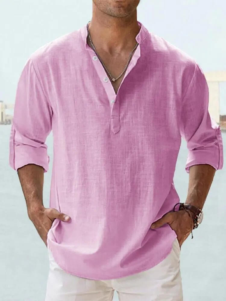 Men's Cotton Linen Long Sleeve Casual Shirt  Loose Tops