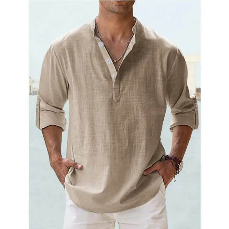 Men's Cotton Linen Long Sleeve Casual Shirt  Loose Tops