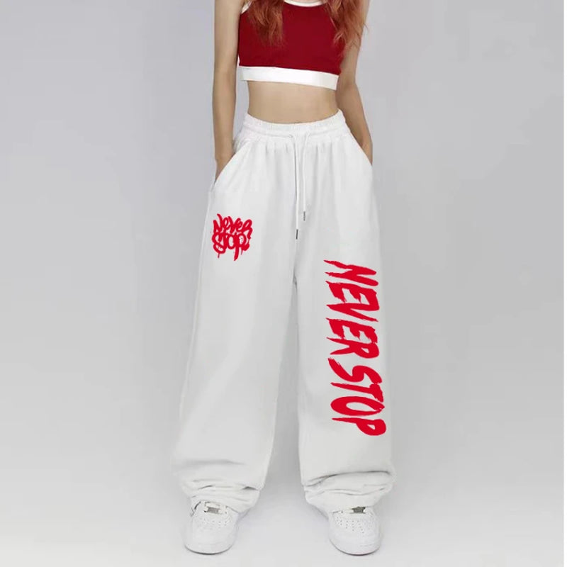 Black White Drawstring Design Sweatpants Women Street Dance Hip-Hop Sports Pants for Women New Summer All-Match Long Pants Woman