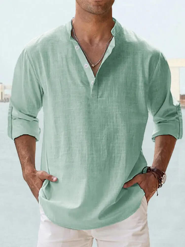Men's Cotton Linen Long Sleeve Casual Shirt  Loose Tops